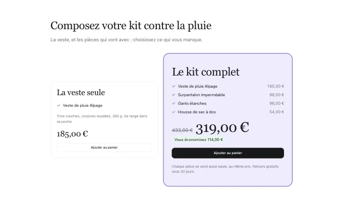 The commerce.AloneOrBundle block