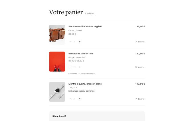 commerce.Cart — single-column