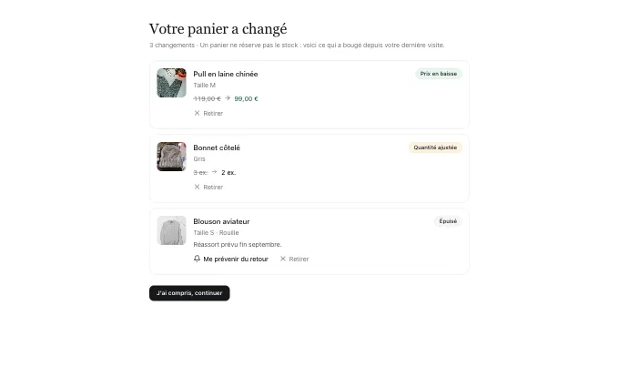 commerce.CartChanges — line-diff