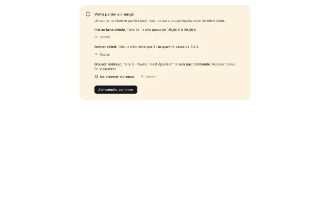 The commerce.CartChanges block