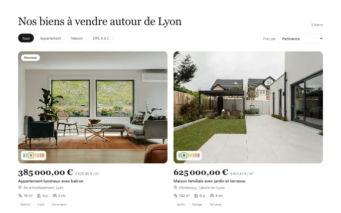 The commerce.PropertyListing block
