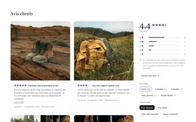 commerce.ReviewList — photo-first