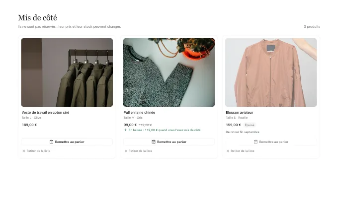 commerce.SavedForLater — shelf