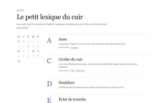 The editorial.Glossary block