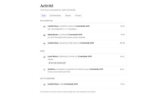 saas.ActivityFeed — grouped
