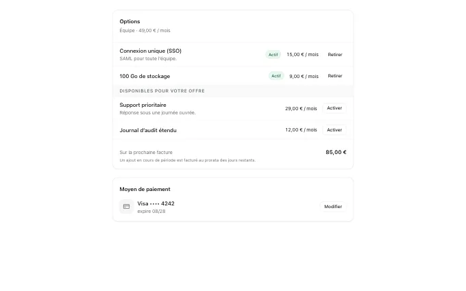 The saas.PlanAddons block