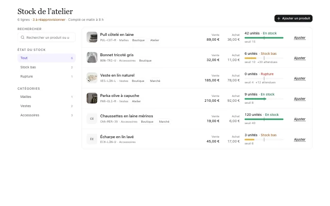 saas.StockLevels — filter-rail